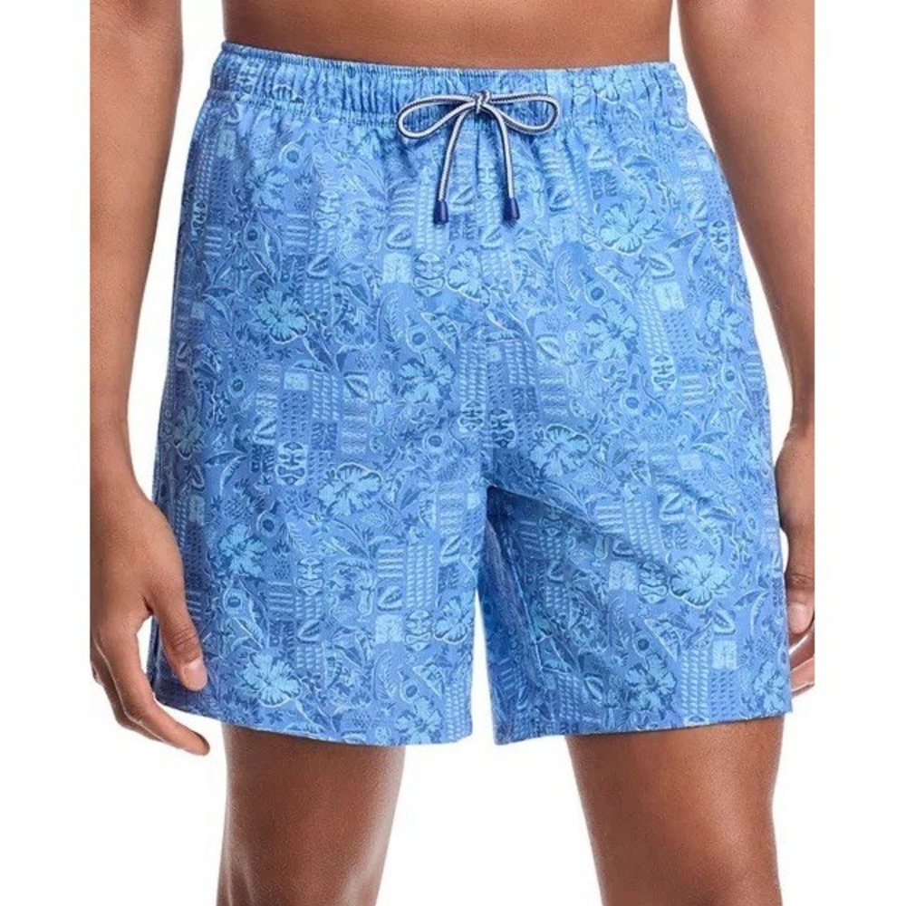 Peter Millar Men's XXL Stellar Blue Mai Tai Tropical Print 7" Swim Shorts Trunks